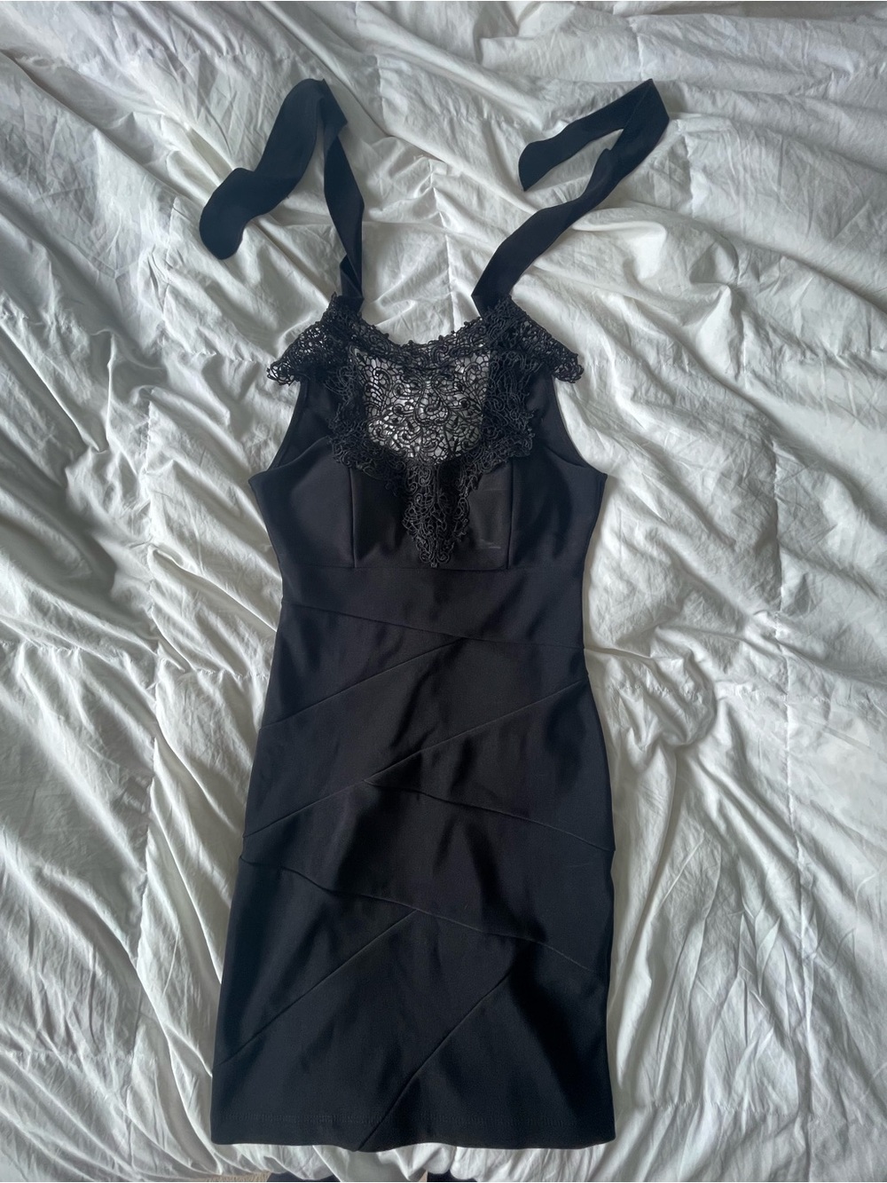 Le Chateau Little Black Dress Lace Neck
